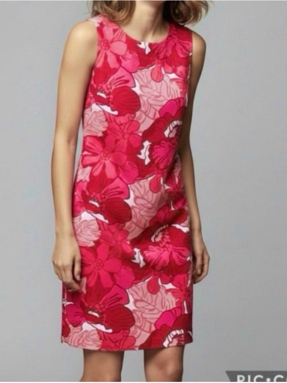 Tommy Hilfiger Dress Red Pink Coral Floral Tropical Sheath Sleeveless 8 Preppy